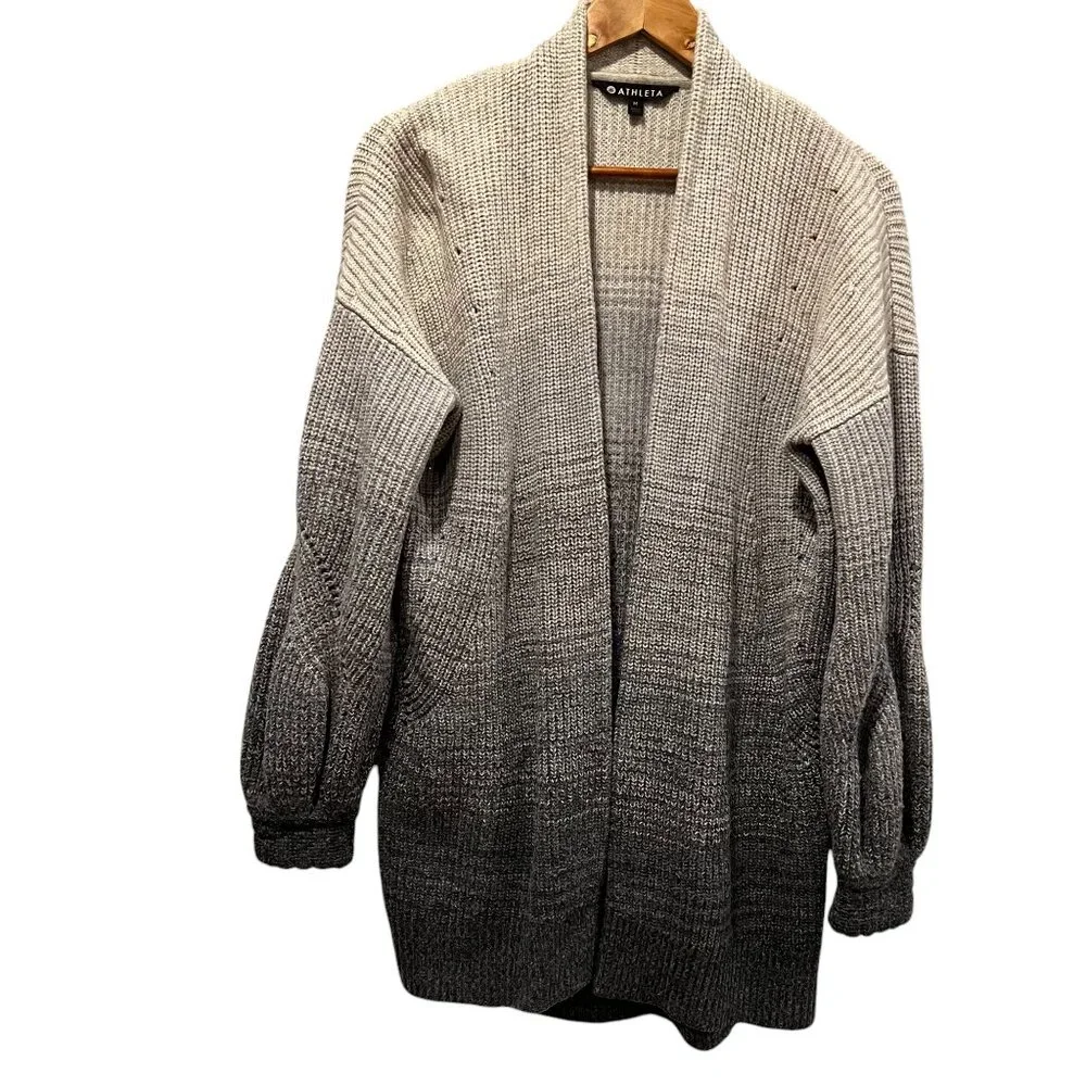 Athleta Lucca Wool Cashmere Open Cardigan, Ombré Gray Ivory, M